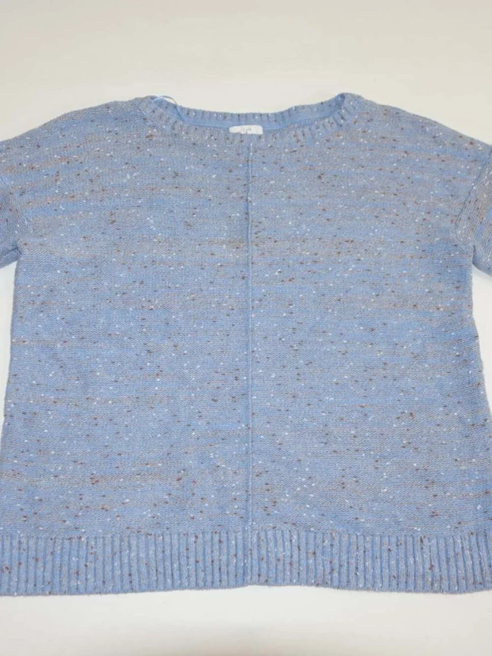 J. Jill Women's Crewneck Sweater Petite Size XS Speckled Blue Brown White Cotton